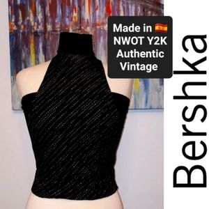 🥂NWOT Y2K 2003 Bershka Cold Shoulder Sparkle Top, Black Metallic, RARE
